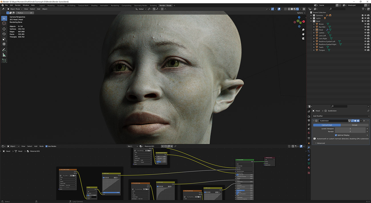 Blender 3d head model photorealistic skin shading